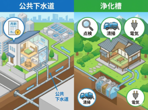 下水道エリアと浄化槽エリアの維持費比較|新城市で家を建てる際の汚水処理事情