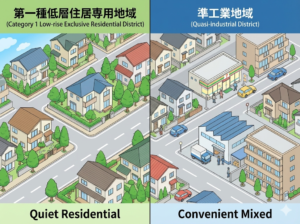 「用途地域」による住環境の違い｜第一種低層住居専用地域と準工業地域の比較