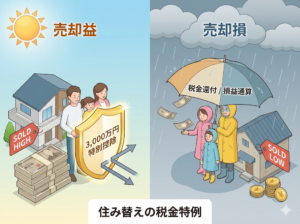 住み替え(買い替え)の特例措置|売却益が出た場合と損失が出た場合の税金対策